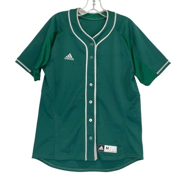 Adidas Baseball Jersey Green White Trim Size M Button Front Short Sleeve Women' - Picture 14 of 14